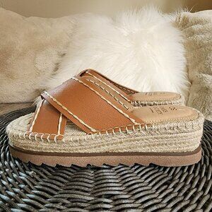 Oasis Society Brown Leather Lucia Strappy Platform Sandals 6